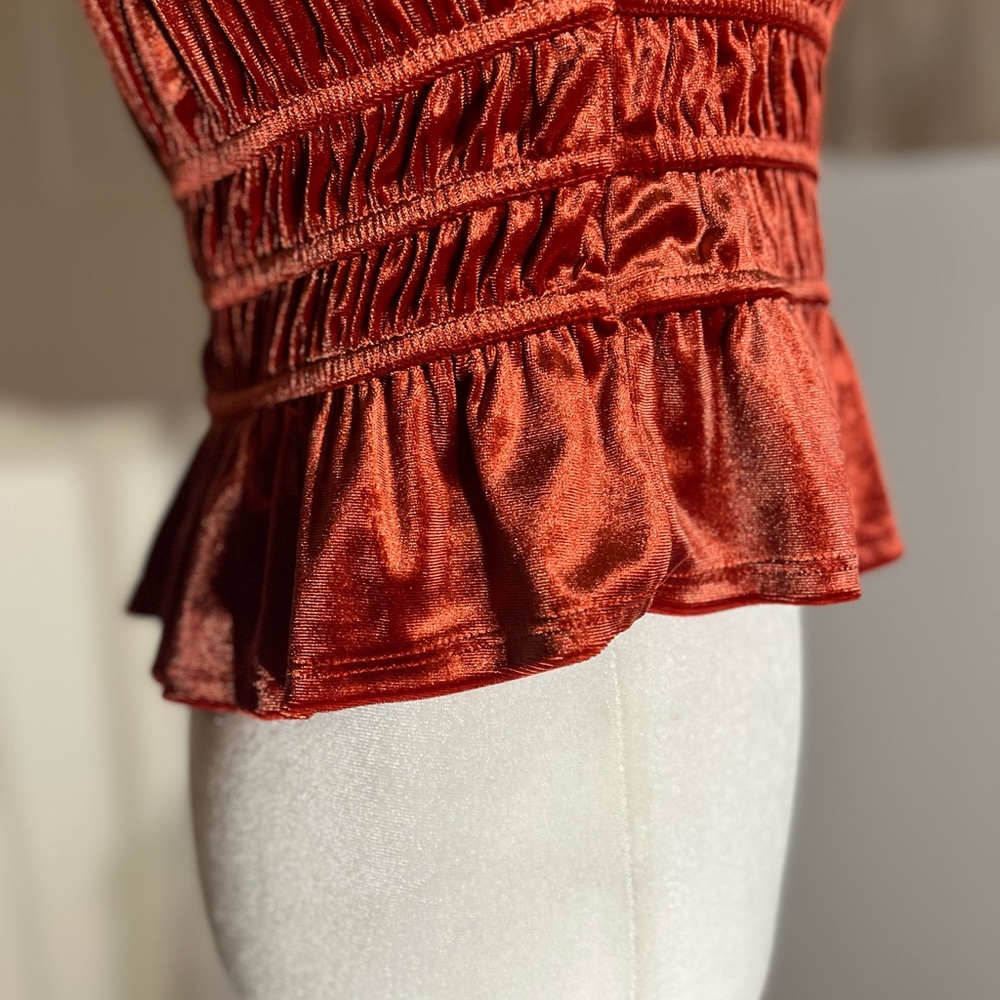ROW A Women’s Burnt Velvet Tiered Hem Stretch Crop Top Shirt Medium Nordstrom - Picture 10 of 12